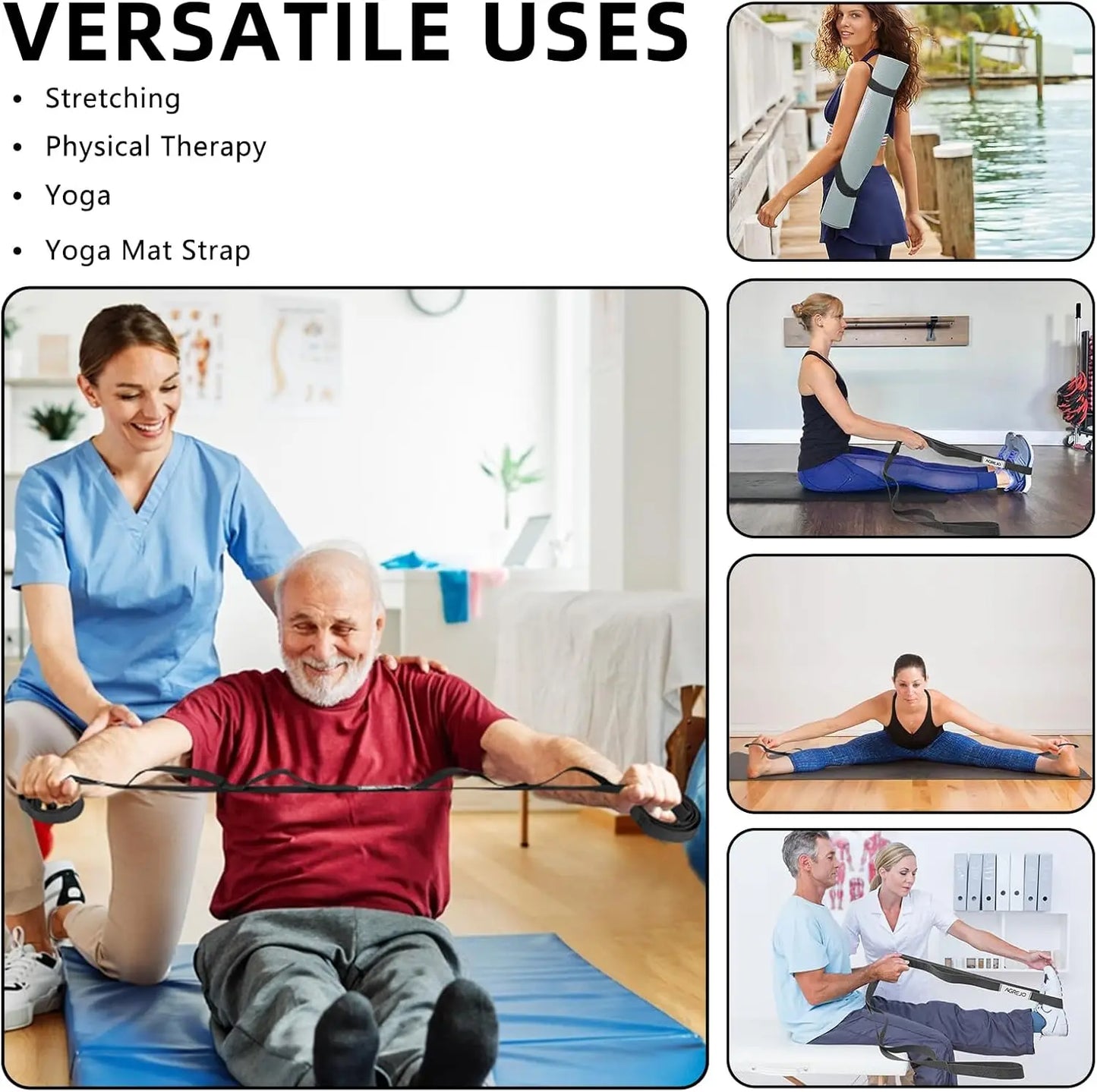 Stretching Strap Yoga Strap Physical Therapy for Home Workout, 10 Loops Non-Elastic Stretch Band for Pilates, Flexibility