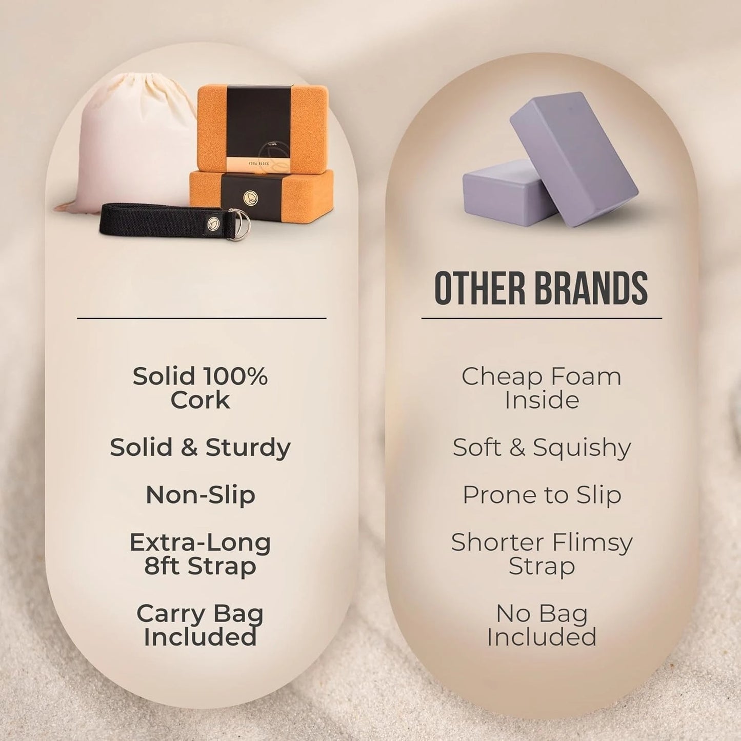 Cork Yoga Blocks 2 Pack - 9x6x3 Inch Natural Yoga Block Set of 2- Pilates Props and Accessories - High Density Cork Bricks