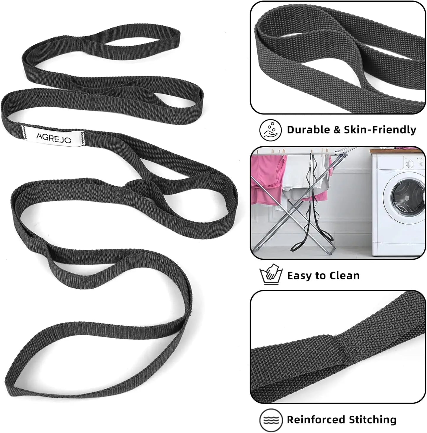Stretching Strap Yoga Strap Physical Therapy for Home Workout, 10 Loops Non-Elastic Stretch Band for Pilates, Flexibility