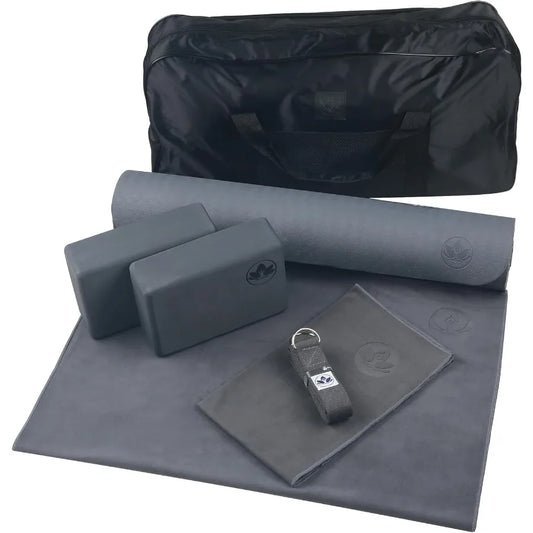 7 Piece Yoga Kit for Women Men Including 6mm Cushioned Mat 2 Blocks Strap Mat and Hand Towels Carrying Bag Complete Starter Set