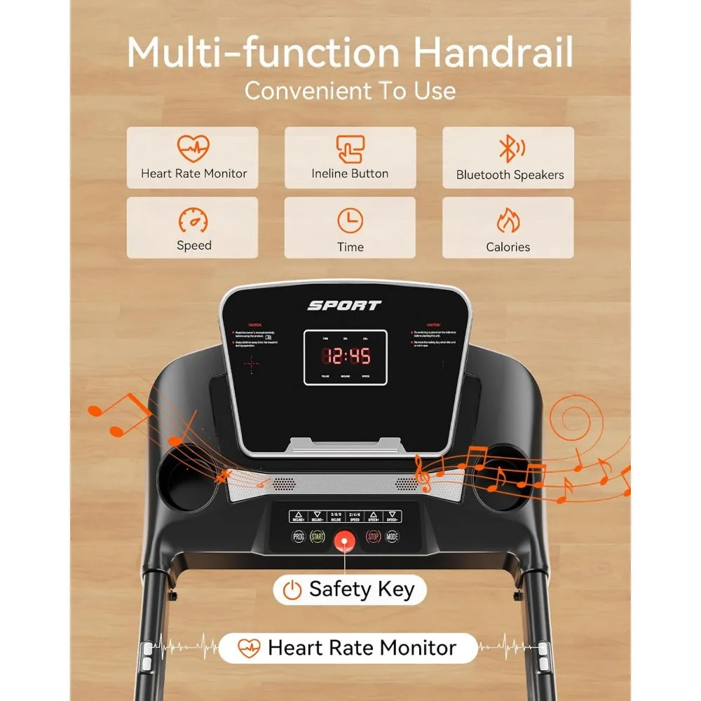Folding Treadmill with Auto Incline for Home Use: 3.0HP, 300 lbs Capacity, Bluetooth Connectivity