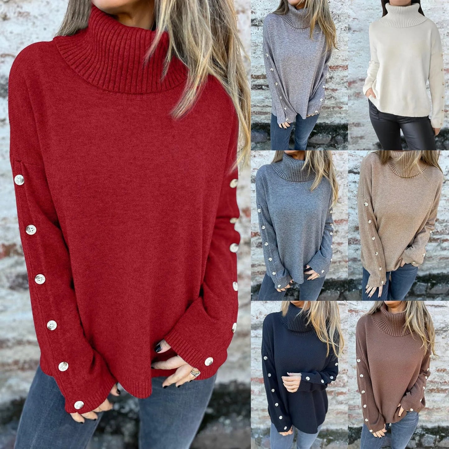 Women'S Soft Cotton Turtleneck Top Basic Pullover Sweater Long Sleeve Slouchy Loose Oversized Sweatshirts Ropa De Mujer New
