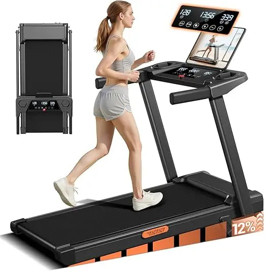 Portable 3-in-1 Folding Treadmill with 12% Incline, Suitable for Home and Office, Supports Up to 300 Lbs