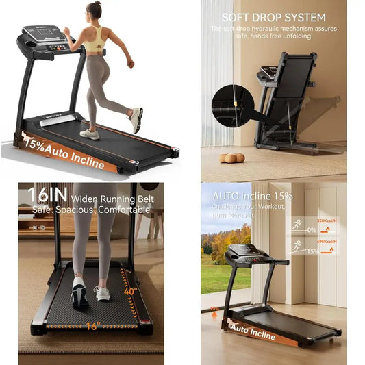 Folding Treadmill with Auto Incline for Home Use: 3.0HP, 300 lbs Capacity, Bluetooth Connectivity