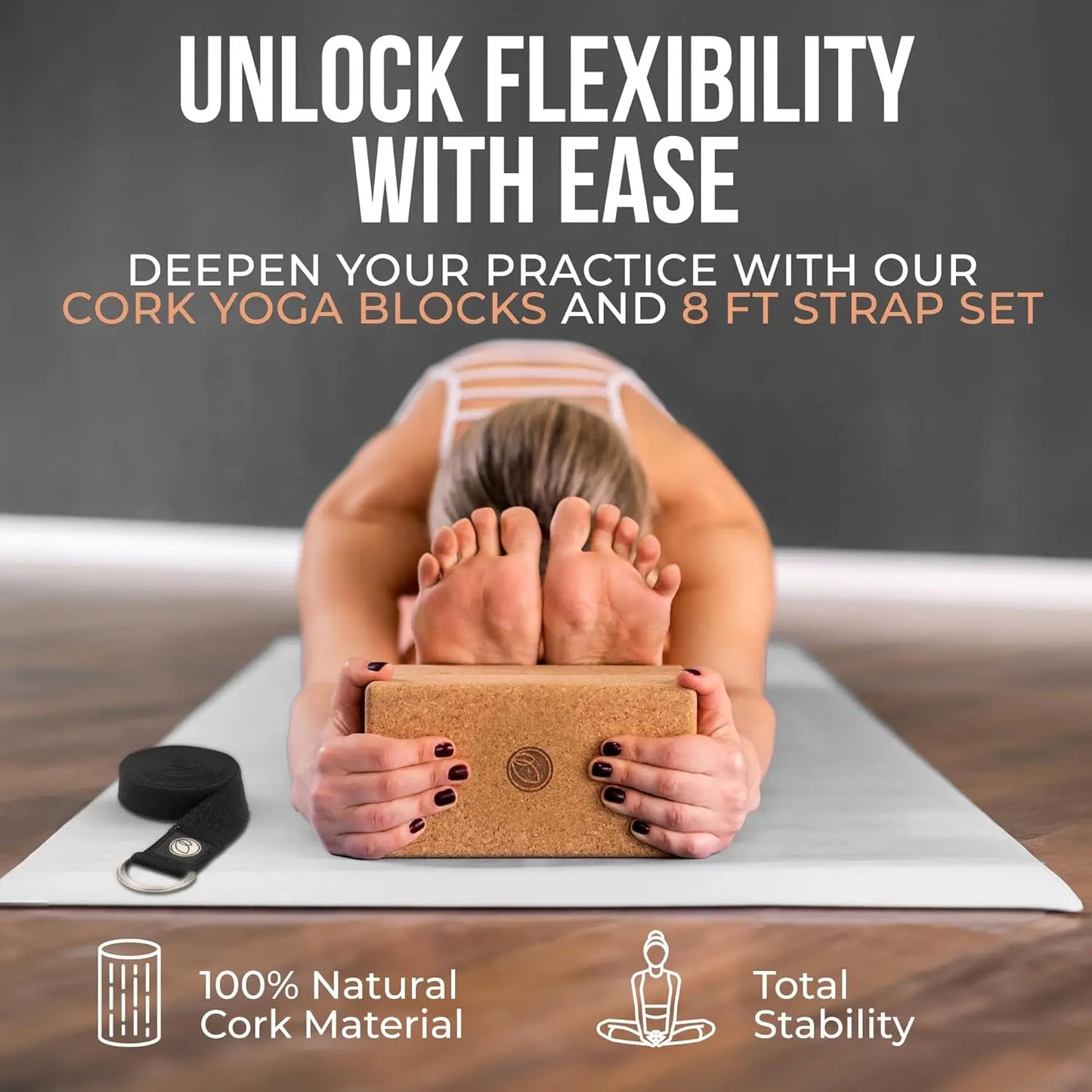 Cork Yoga Blocks 2 Pack - 9x6x3 Inch Natural Yoga Block Set of 2- Pilates Props and Accessories - High Density Cork Bricks