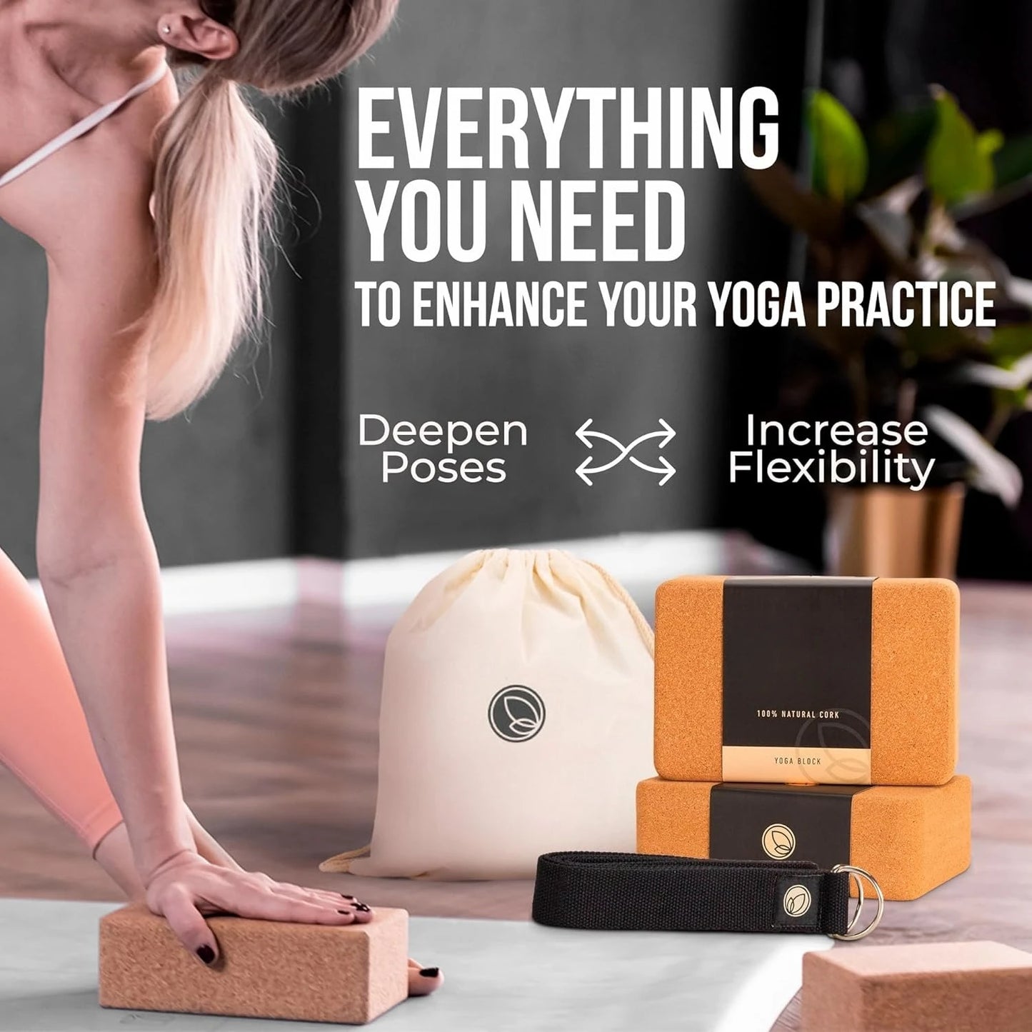 Cork Yoga Blocks 2 Pack - 9x6x3 Inch Natural Yoga Block Set of 2- Pilates Props and Accessories - High Density Cork Bricks