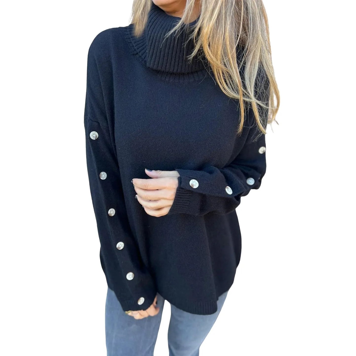 Women'S Soft Cotton Turtleneck Top Basic Pullover Sweater Long Sleeve Slouchy Loose Oversized Sweatshirts Ropa De Mujer New