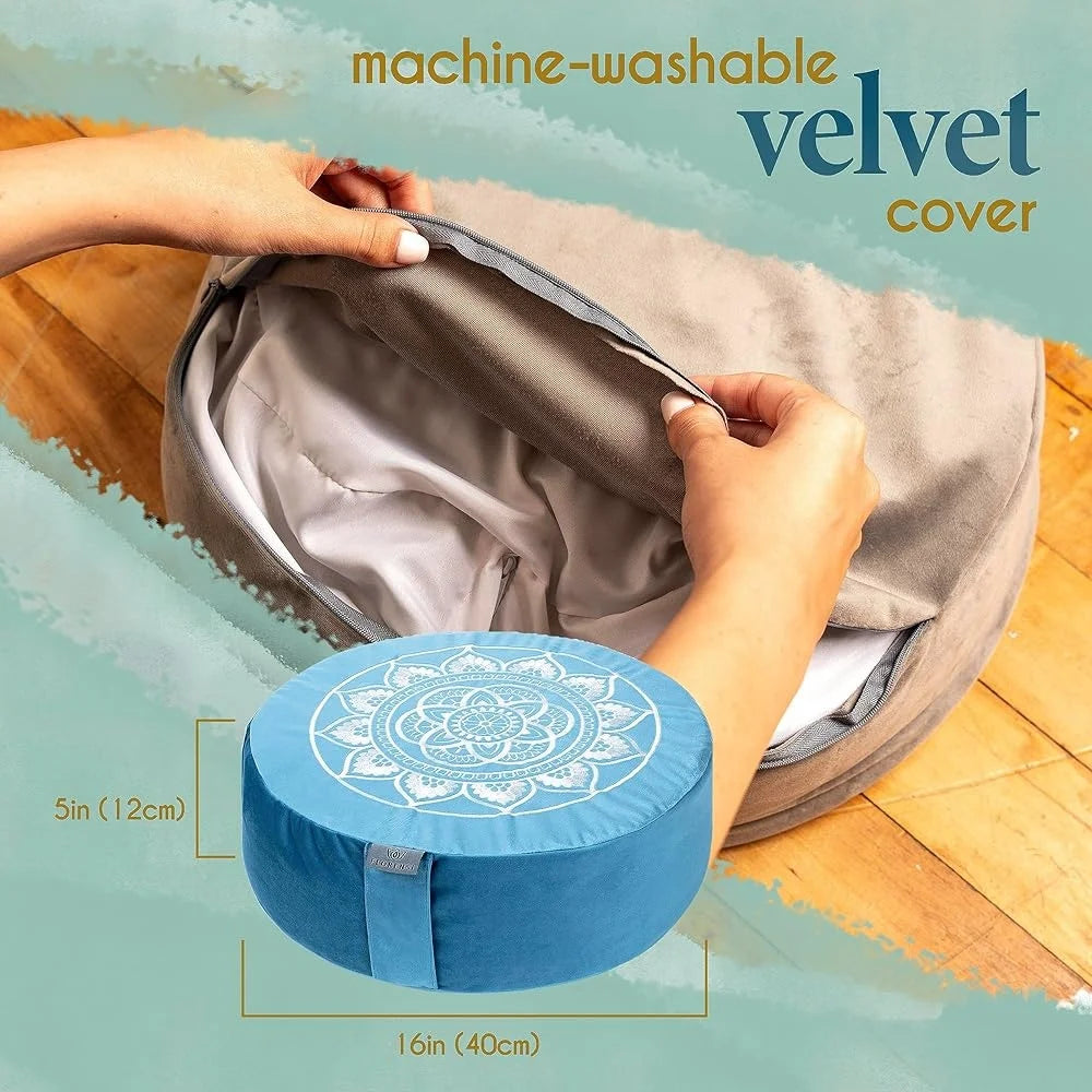 Comfortable Tibetan Meditation Cushion with Velvet Cover Yoga and Floor Seating Supportive Posture Meditation Pillow with Handle