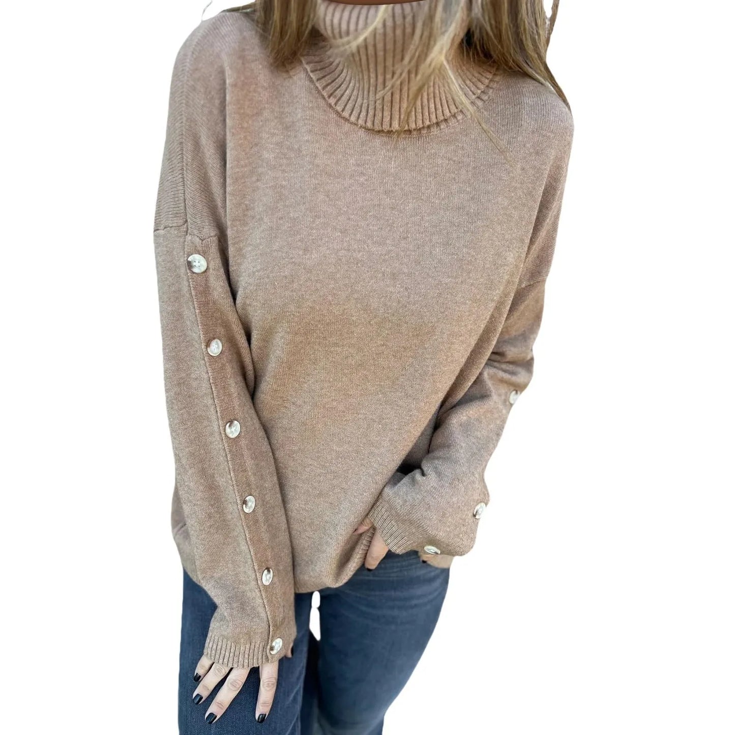 Women'S Soft Cotton Turtleneck Top Basic Pullover Sweater Long Sleeve Slouchy Loose Oversized Sweatshirts Ropa De Mujer New