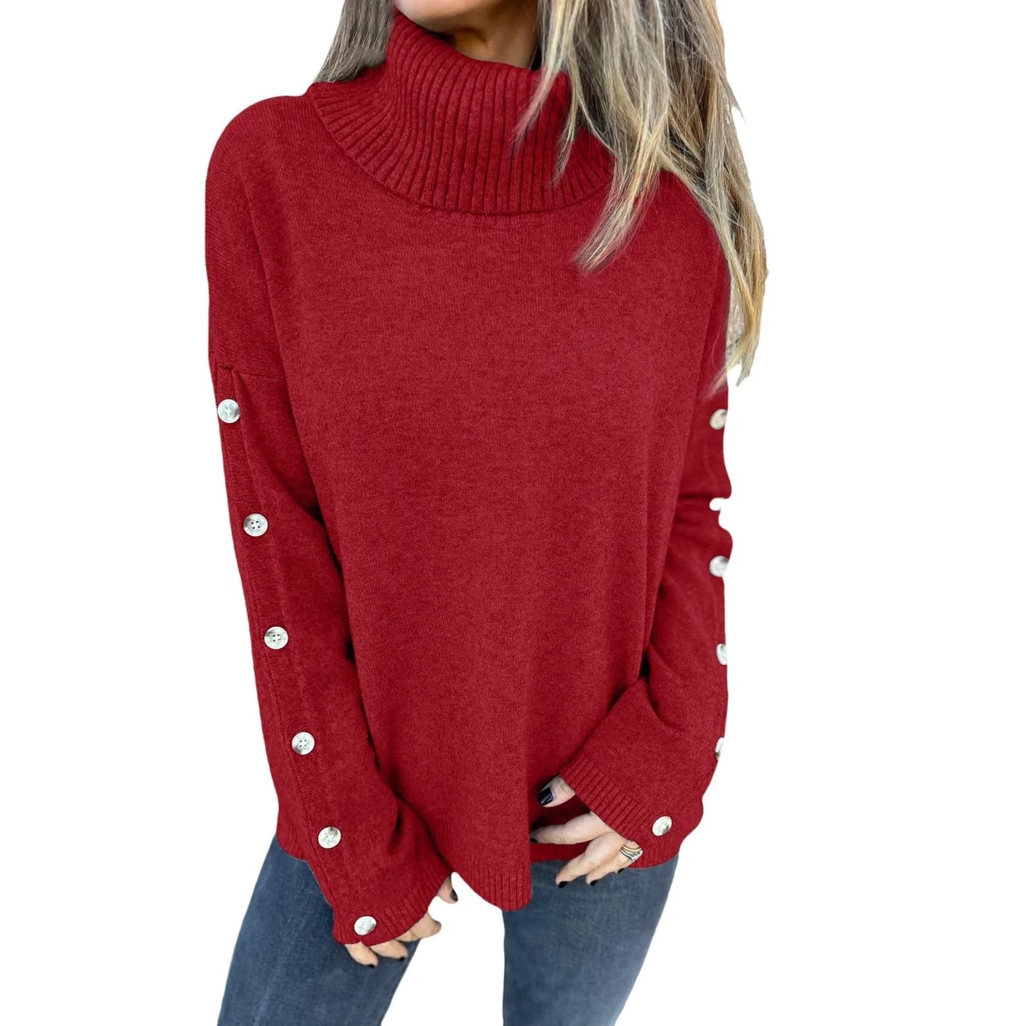 Women'S Soft Cotton Turtleneck Top Basic Pullover Sweater Long Sleeve Slouchy Loose Oversized Sweatshirts Ropa De Mujer New