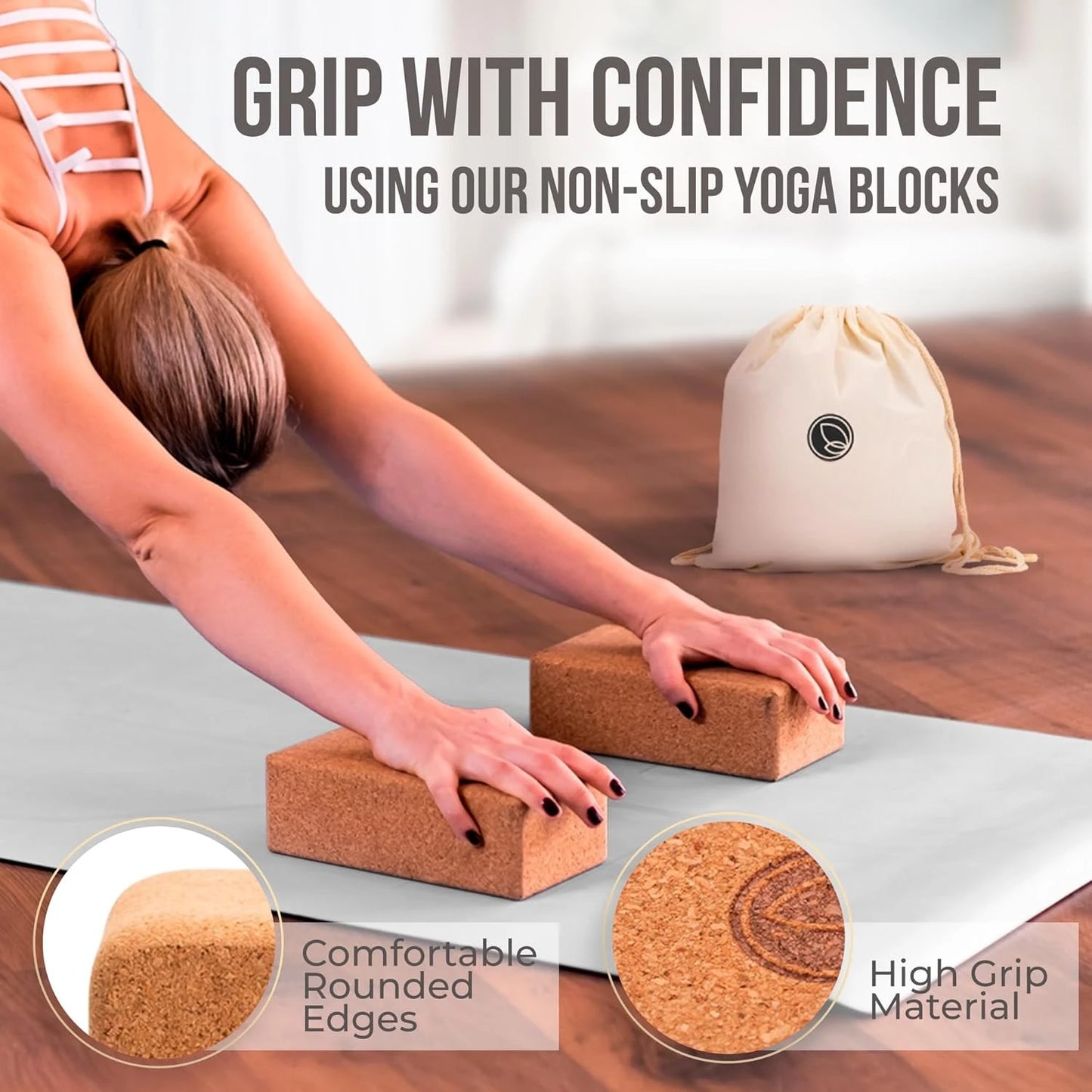 Cork Yoga Blocks 2 Pack - 9x6x3 Inch Natural Yoga Block Set of 2- Pilates Props and Accessories - High Density Cork Bricks