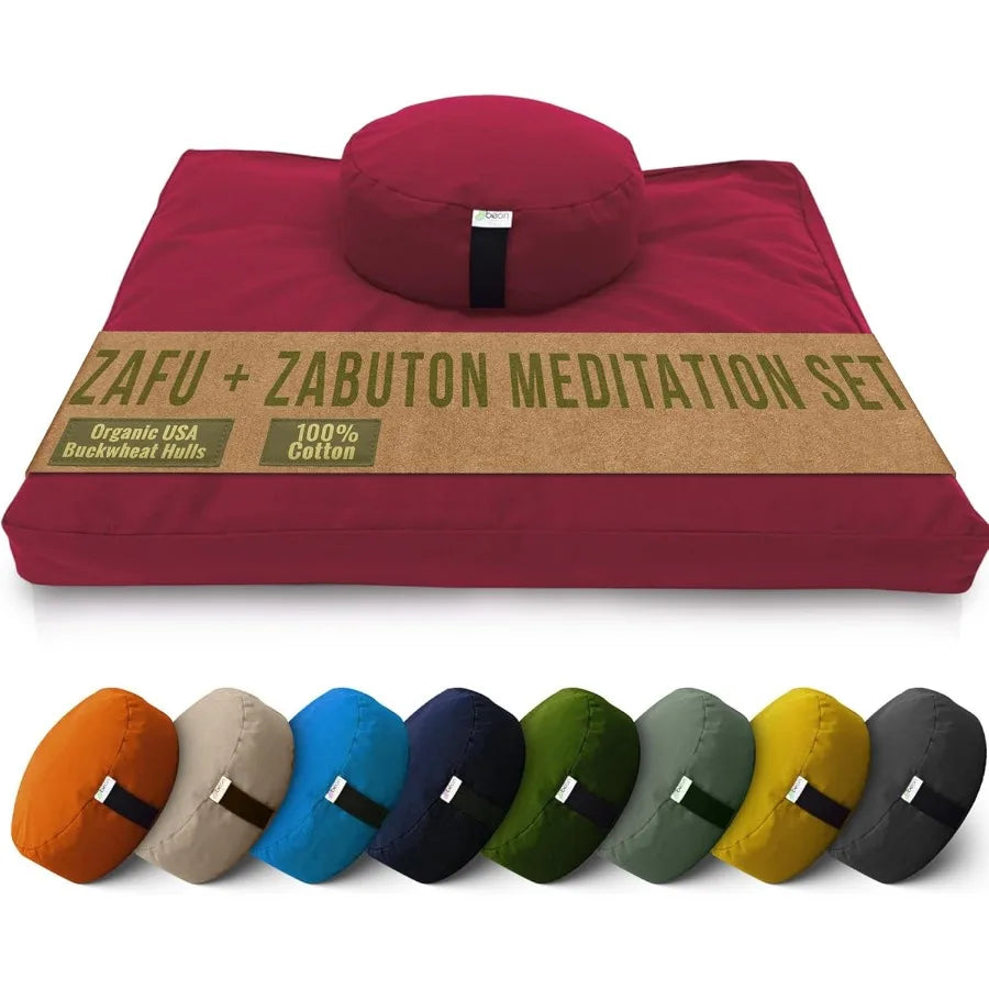 Bean Products Meditation Cushion Mat Set for Yoga and Mindfulness Practice Organic Buckwheat Filled Round Zafu Floor Pillow in