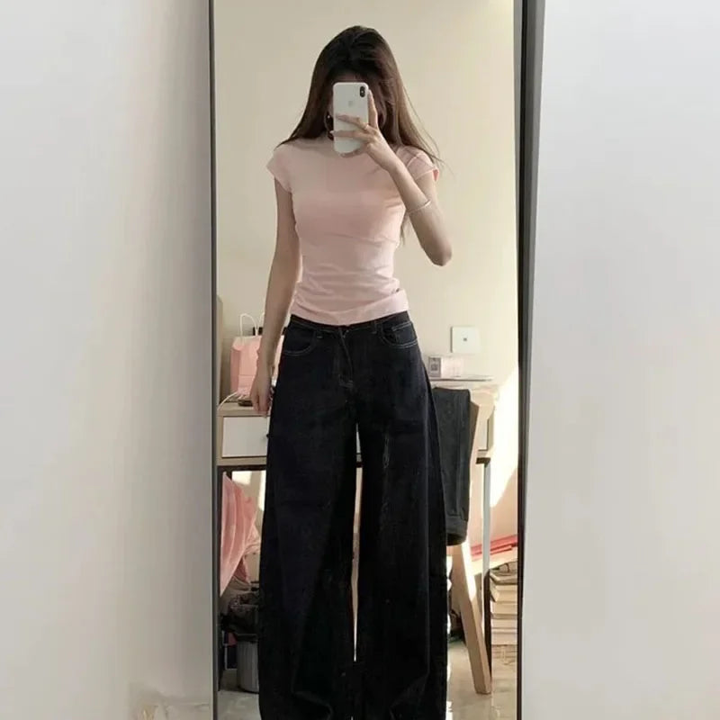 Solid Basic Short Sleeve T-shirts Women Summer Casual Simplicity Black White O-neck Tee Shirt Female Korean Cotton Tight T Shirt