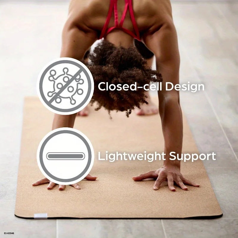 Cork yoga mat, 5mm, closed cell design effectively blocks out bacteria, odors and tastes