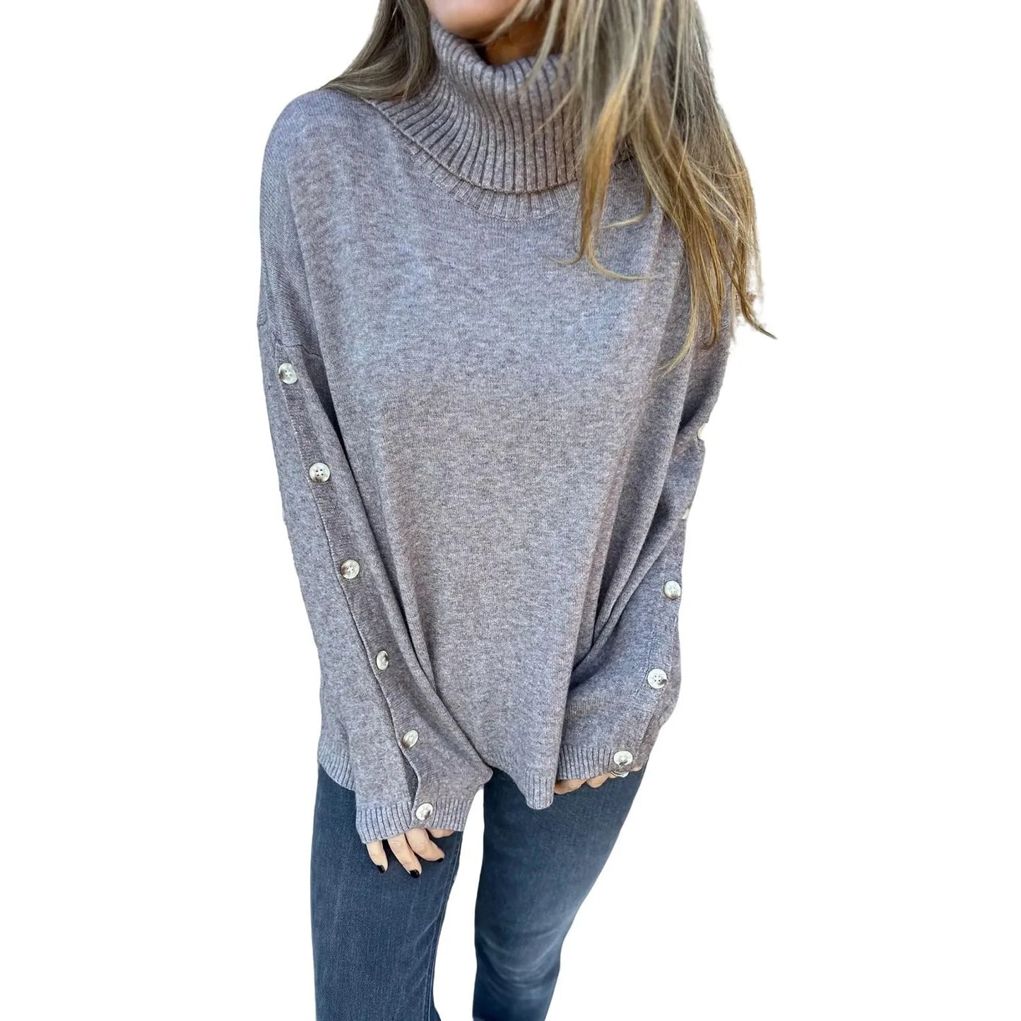 Women'S Soft Cotton Turtleneck Top Basic Pullover Sweater Long Sleeve Slouchy Loose Oversized Sweatshirts Ropa De Mujer New