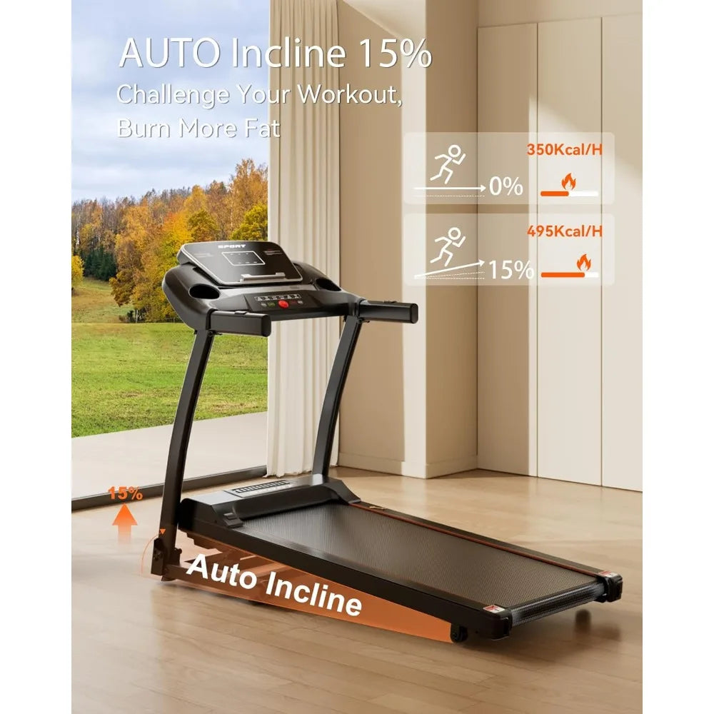 Folding Treadmill with Auto Incline for Home Use: 3.0HP, 300 lbs Capacity, Bluetooth Connectivity