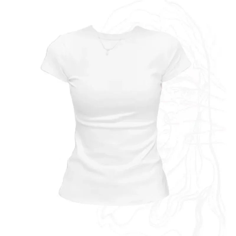 Solid Basic Short Sleeve T-shirts Women Summer Casual Simplicity Black White O-neck Tee Shirt Female Korean Cotton Tight T Shirt