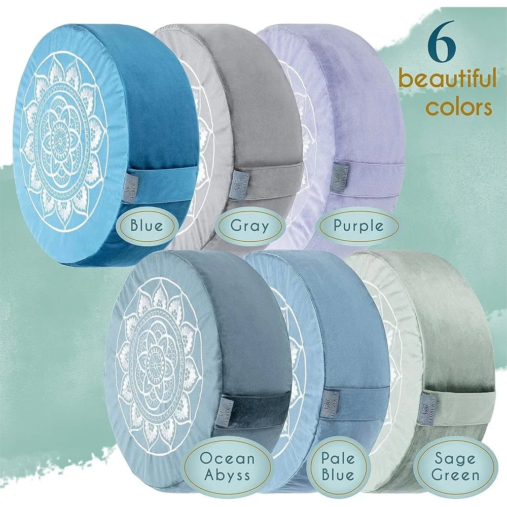 Comfortable Tibetan Meditation Cushion with Velvet Cover Yoga and Floor Seating Supportive Posture Meditation Pillow with Handle