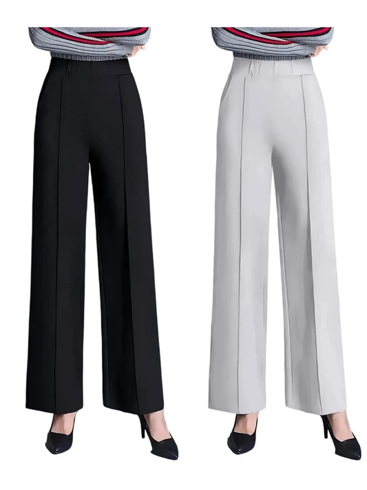 Women s High Waist Straight Leg Pants with Pockets for Business Casual Office Wear - Elastic Waist Dress Trousers