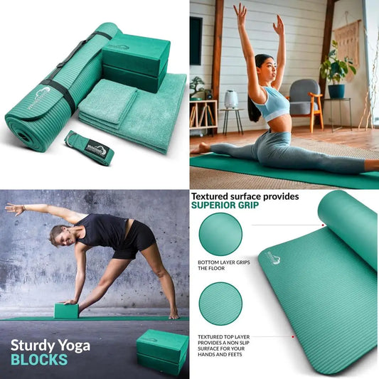 Yoga kit, 7-Piece Yoga Mat Set for Home Workouts, Thick Yoga Mat, Yoga Blocks, Strap, Yoga Towels & Carrying Bag, Exercise Mat