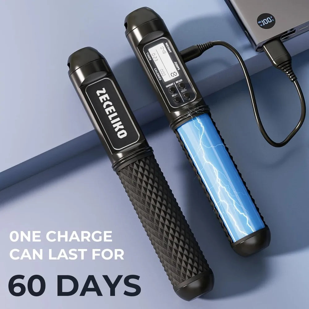 smart jump rope with led display and jump counter, weighted cordless design for home gym & hiit, adjustable steel wire for fitne